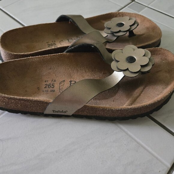 Betula Birkenstock Lene Flower Thong Metallic Gold Sandals 41/10 - Picture 3 of 5